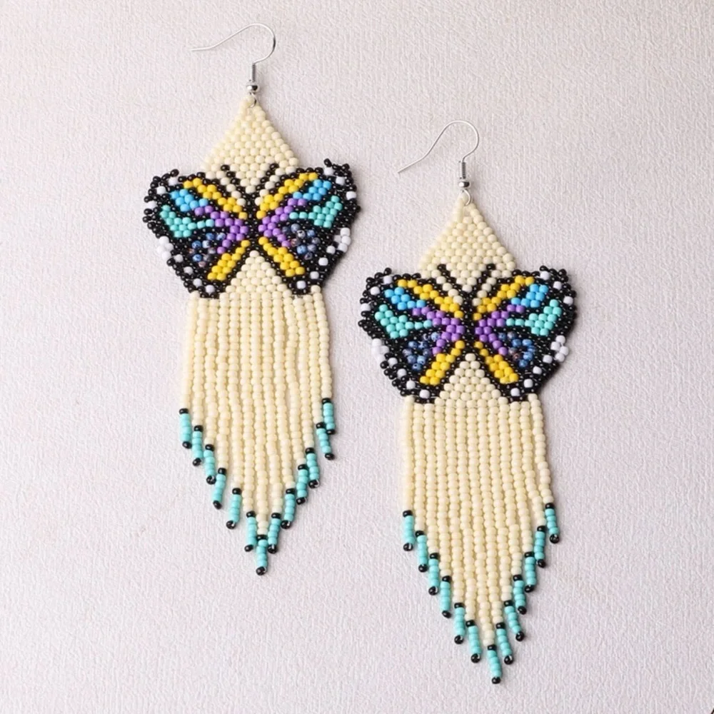 Colorful Beaded Butterfly Dangle Earrings - Picture 2 of 5